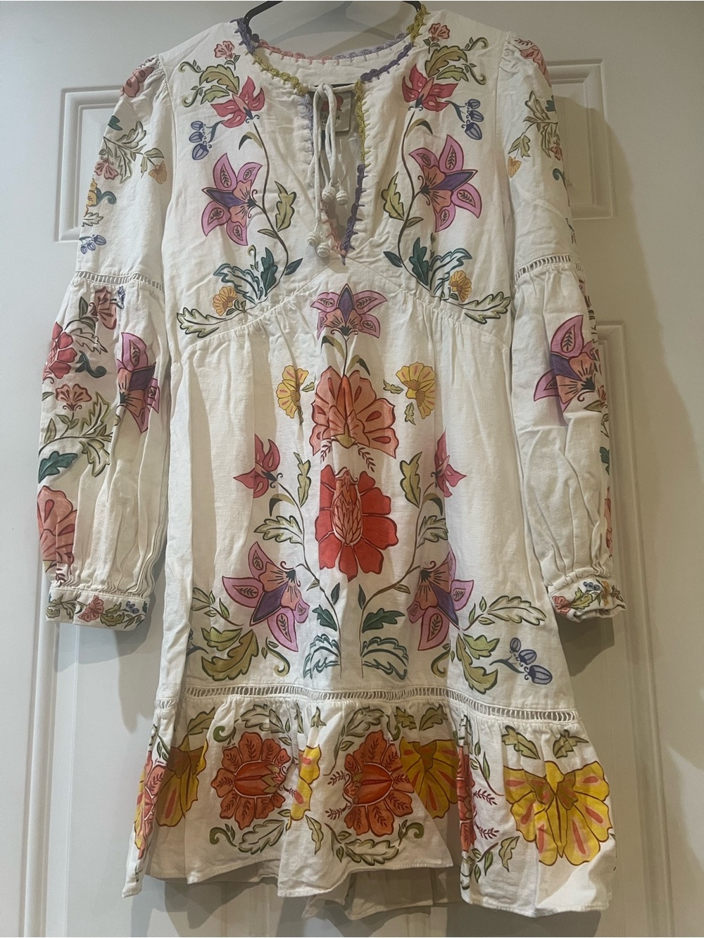 Farm Rio White Boho Floral Dress in Multicolor Embroidery Size XS